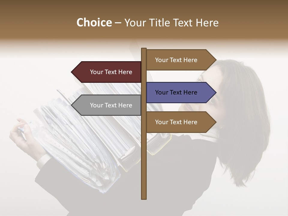 Business Woman Overloaded With Heavy Files PowerPoint Template