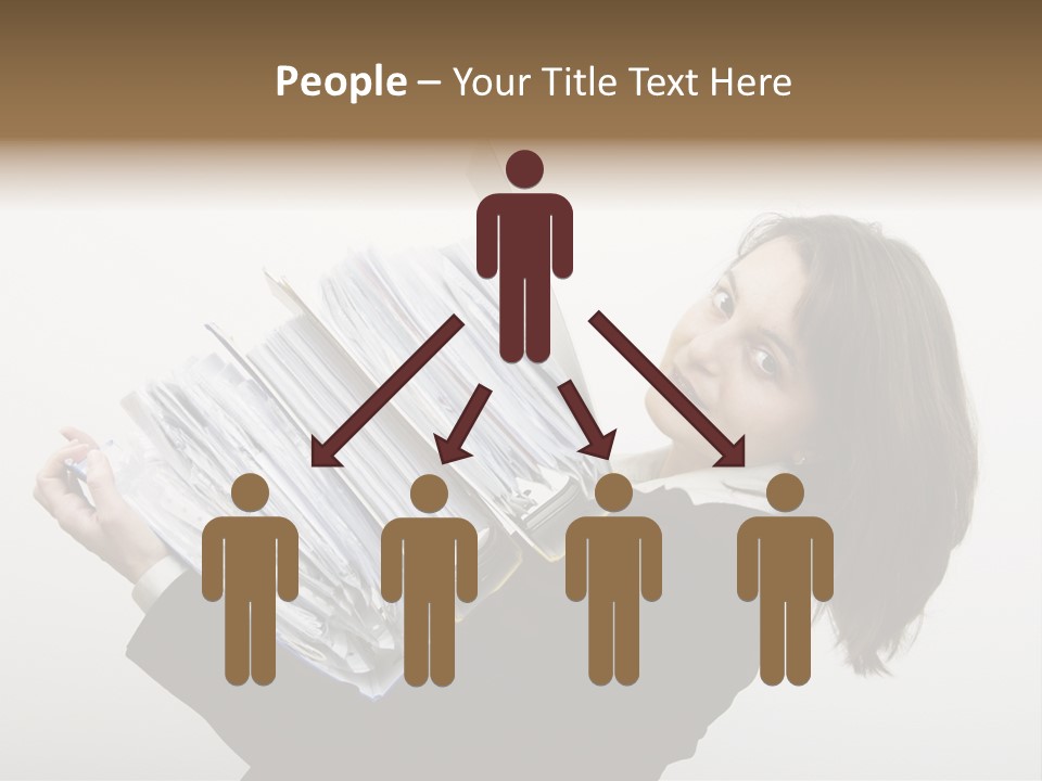 Business Woman Overloaded With Heavy Files PowerPoint Template