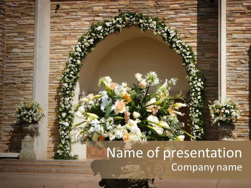 Wedding Flowers Infront Of A Church PowerPoint Template