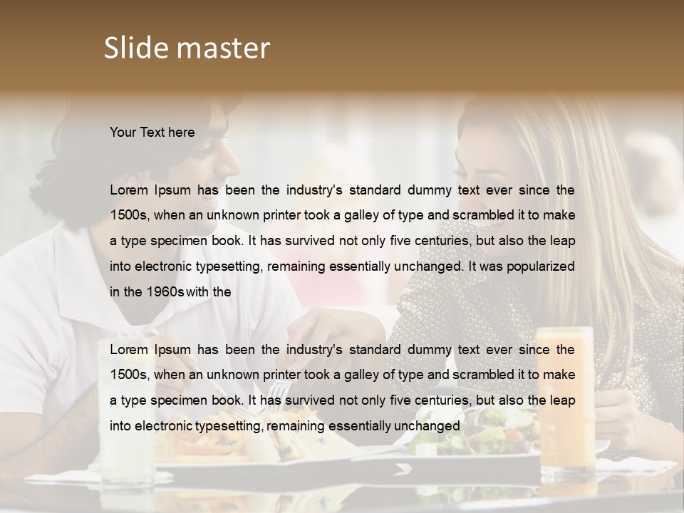 Couple Enjoying Lunch Sitting At Cafe Table PowerPoint Template