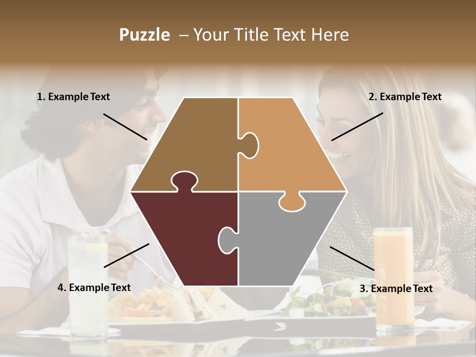 Couple Enjoying Lunch Sitting At Cafe Table PowerPoint Template
