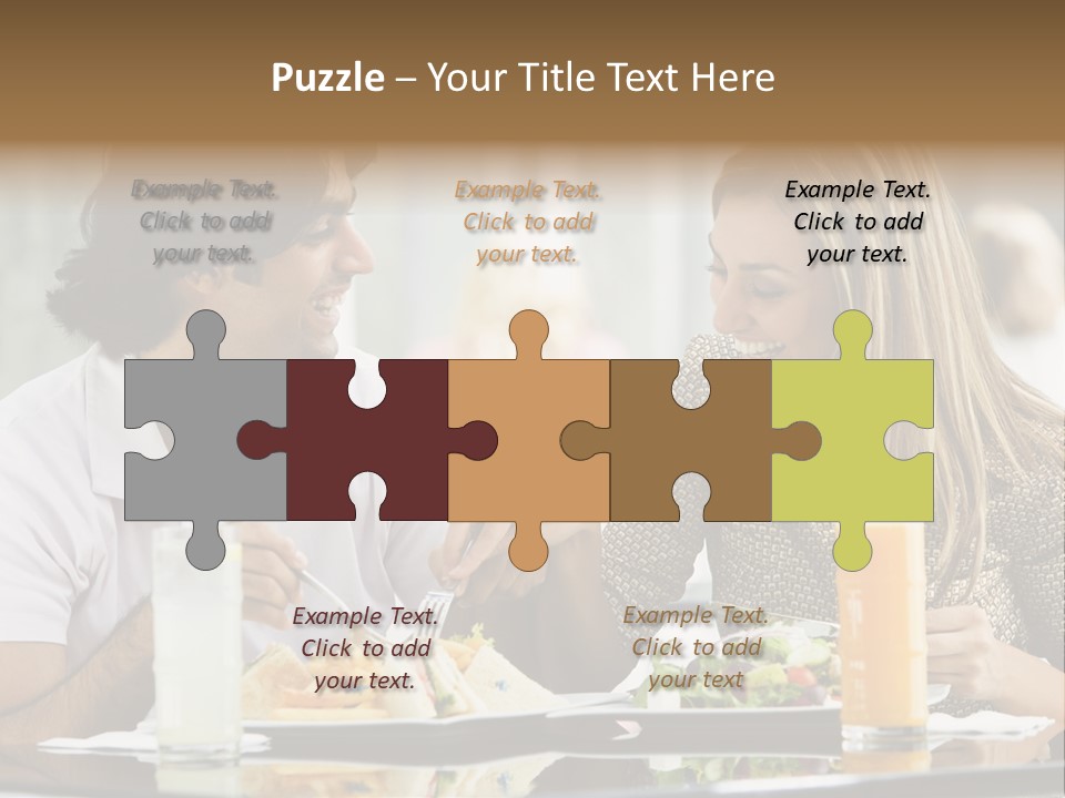 Couple Enjoying Lunch Sitting At Cafe Table PowerPoint Template