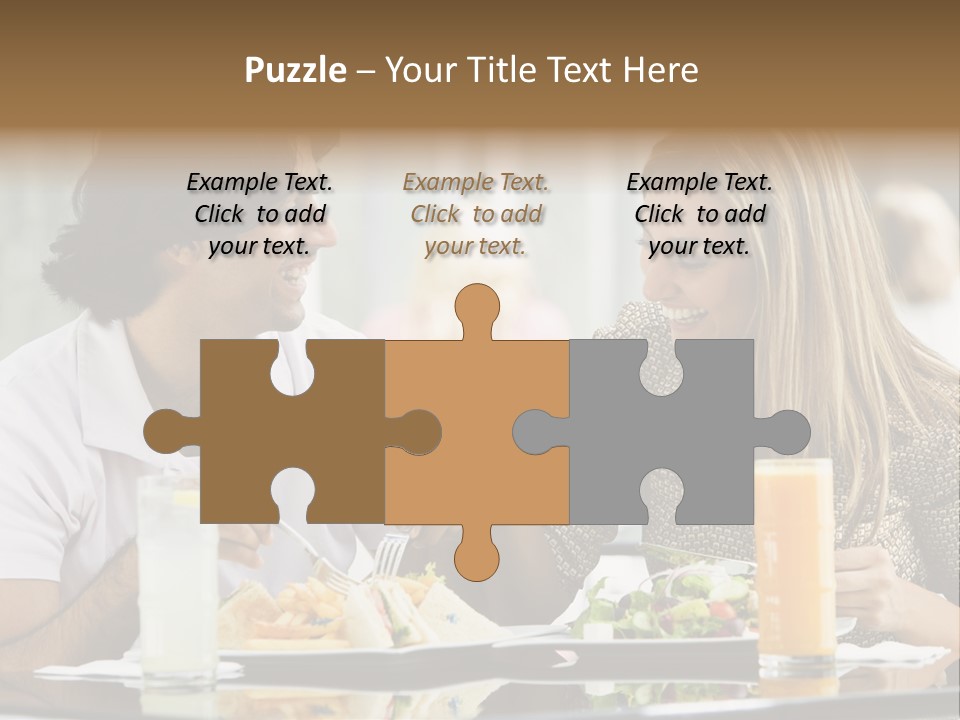 Couple Enjoying Lunch Sitting At Cafe Table PowerPoint Template