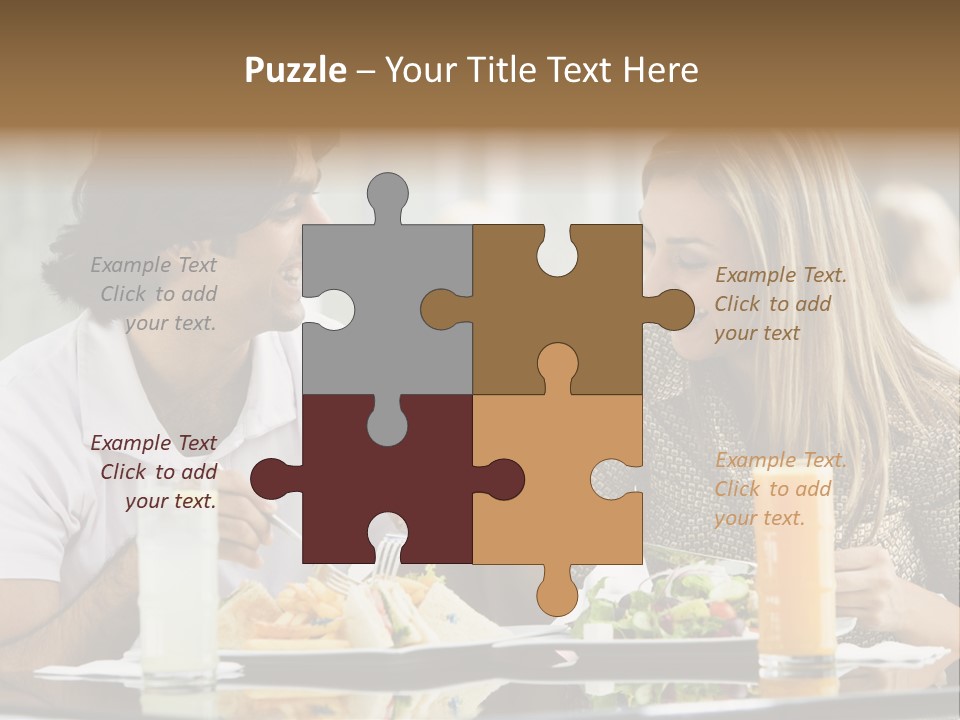 Couple Enjoying Lunch Sitting At Cafe Table PowerPoint Template