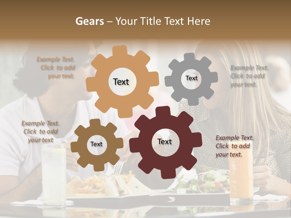 Couple Enjoying Lunch Sitting At Cafe Table PowerPoint Template