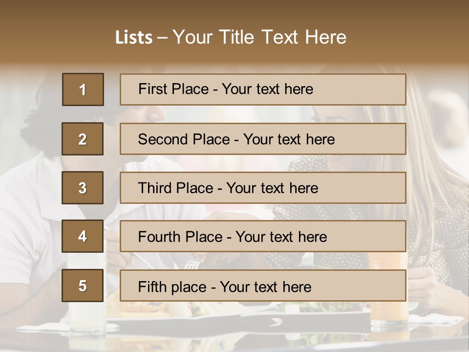Couple Enjoying Lunch Sitting At Cafe Table PowerPoint Template