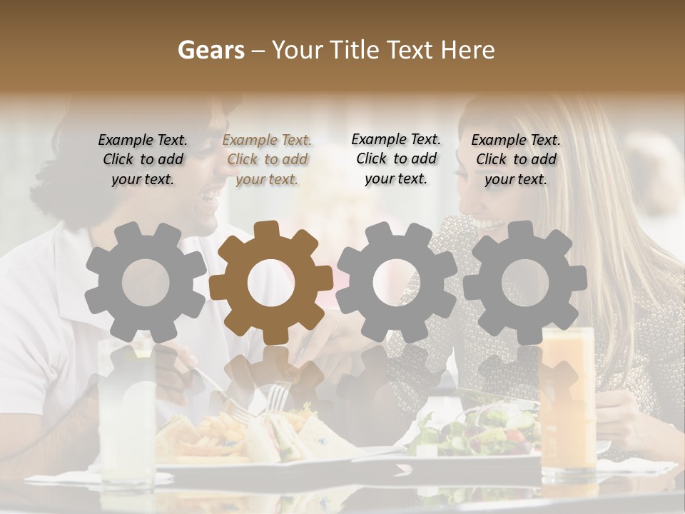 Couple Enjoying Lunch Sitting At Cafe Table PowerPoint Template