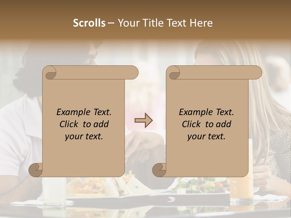 Couple Enjoying Lunch Sitting At Cafe Table PowerPoint Template