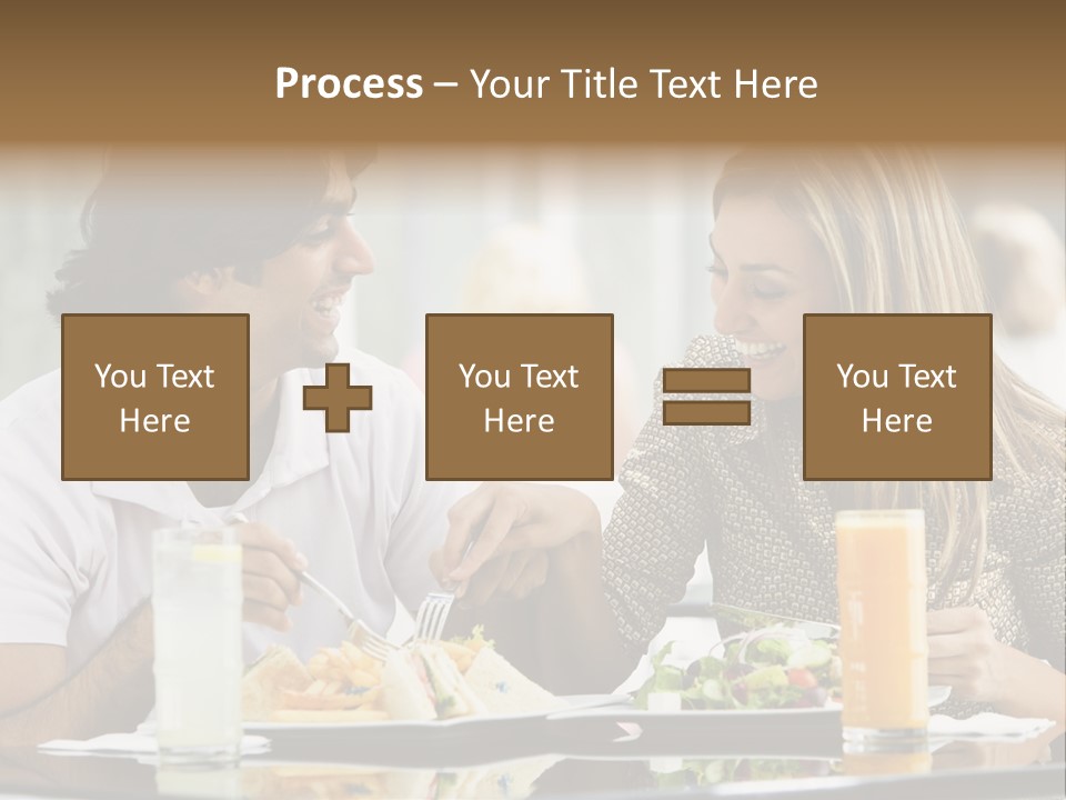 Couple Enjoying Lunch Sitting At Cafe Table PowerPoint Template