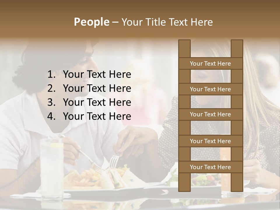 Couple Enjoying Lunch Sitting At Cafe Table PowerPoint Template