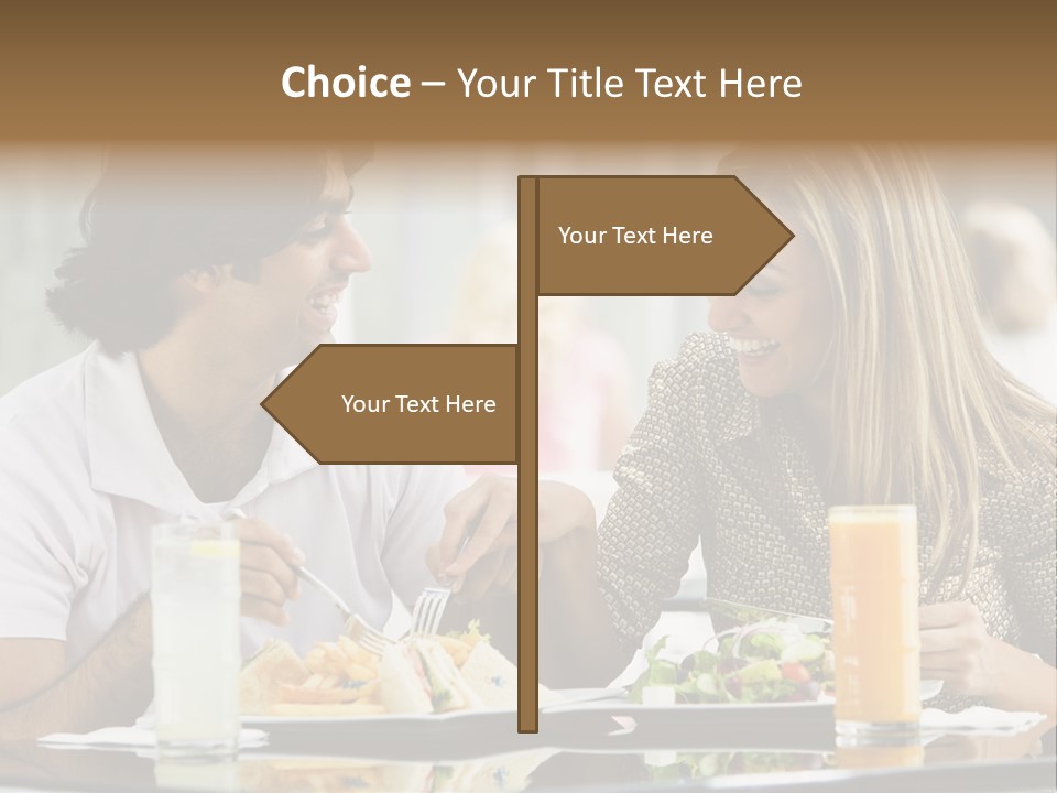 Couple Enjoying Lunch Sitting At Cafe Table PowerPoint Template