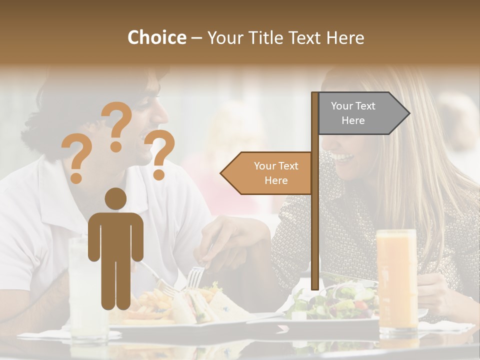 Couple Enjoying Lunch Sitting At Cafe Table PowerPoint Template