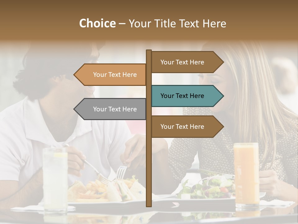 Couple Enjoying Lunch Sitting At Cafe Table PowerPoint Template
