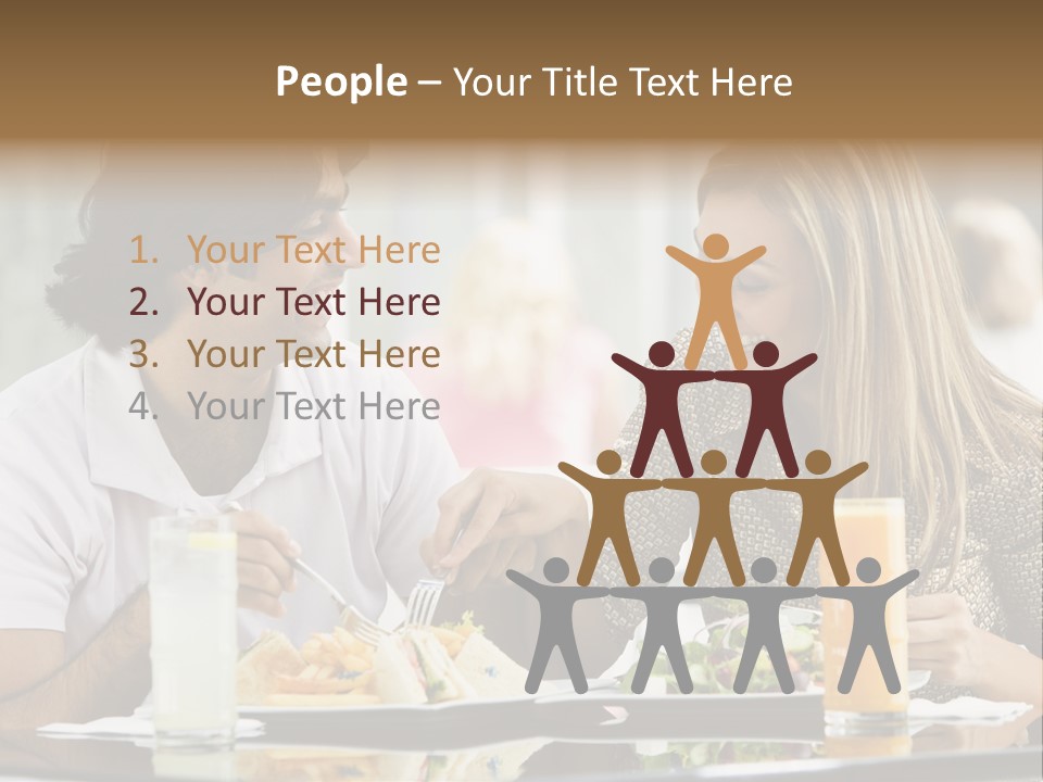 Couple Enjoying Lunch Sitting At Cafe Table PowerPoint Template