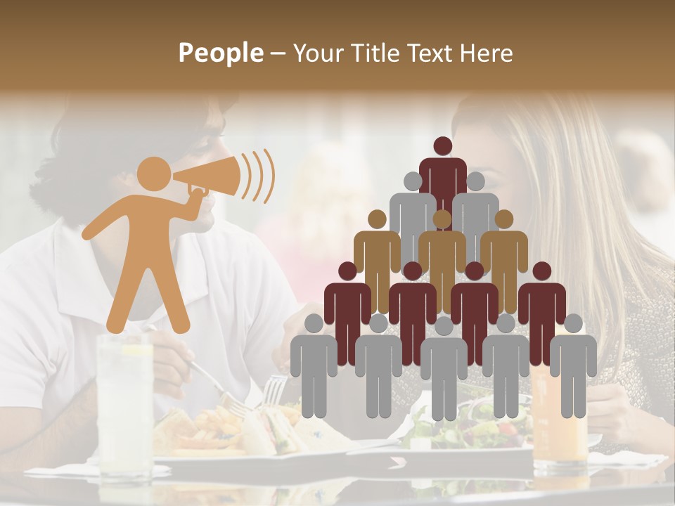 Couple Enjoying Lunch Sitting At Cafe Table PowerPoint Template