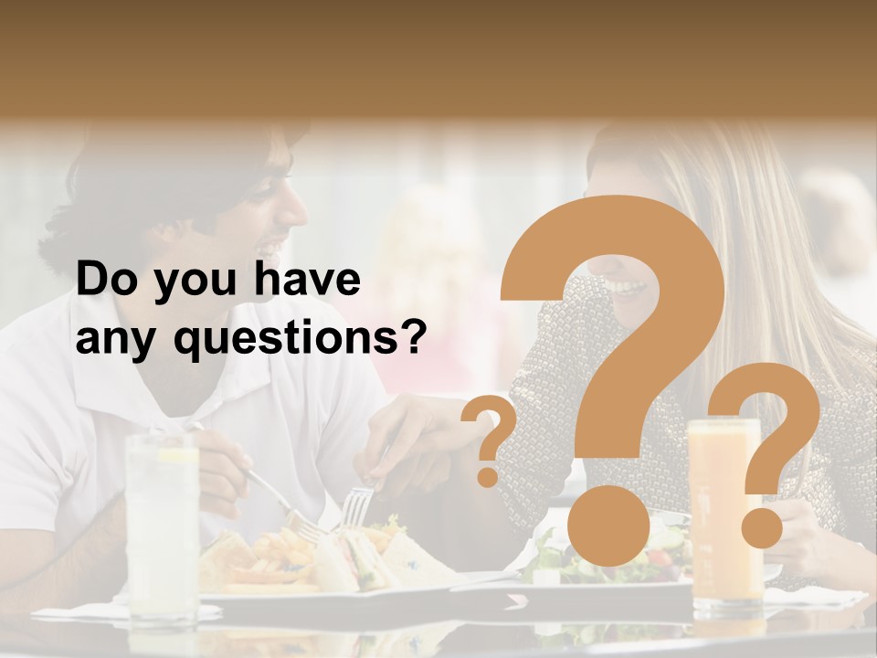 Couple Enjoying Lunch Sitting At Cafe Table PowerPoint Template