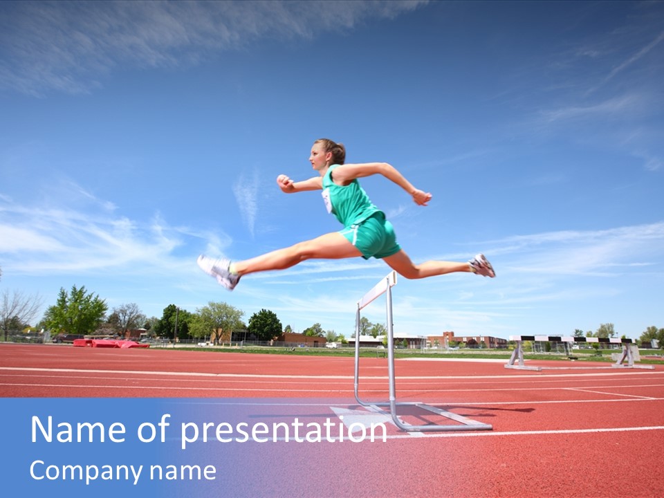Woman Jumping Over Hurdle PowerPoint Template