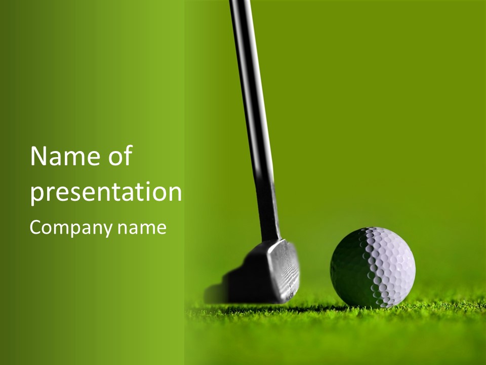 Golf Stick And Ball On The Green Grass With Green Background PowerPoint Template