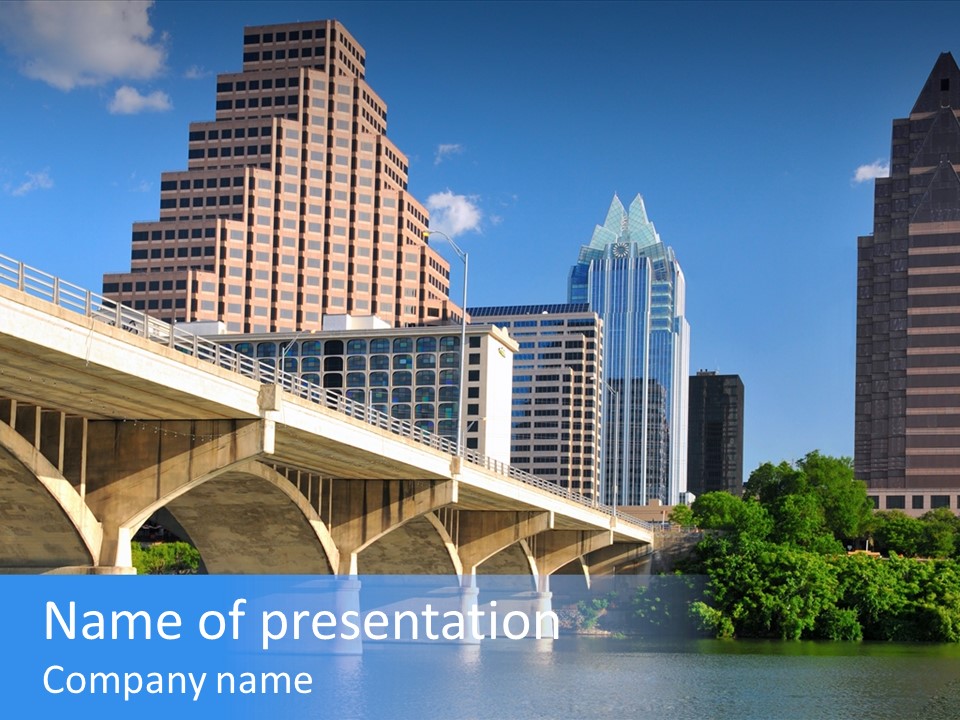 Austin Texas Cityscape With Colorado River On Bright Sunny Day PowerPoint Template