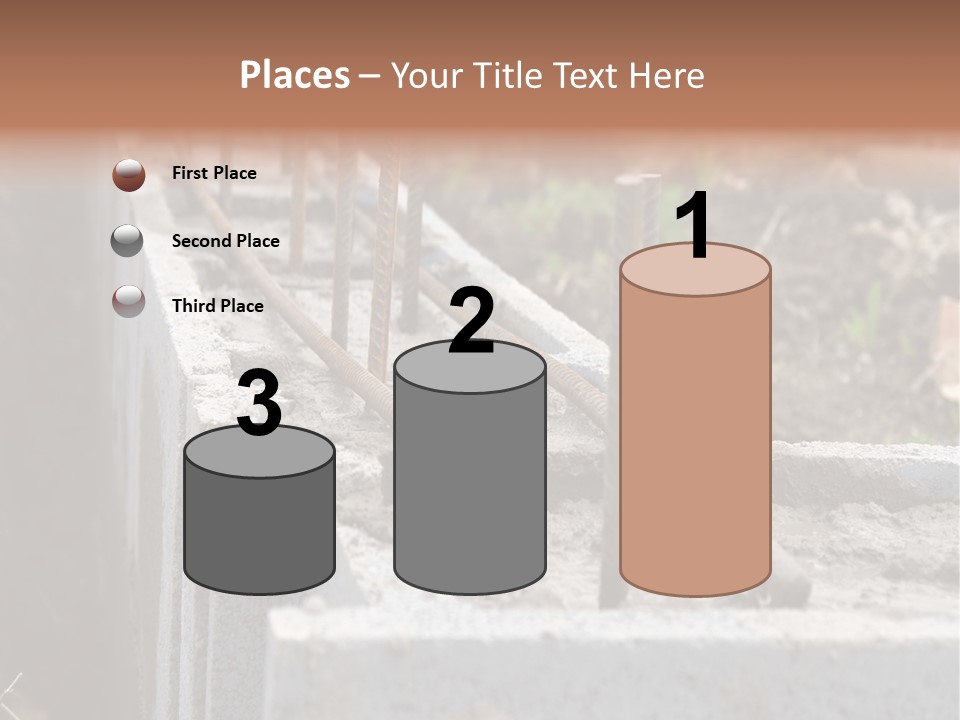 Closeup Of House Foundation Made From Concrete Shuttering Blocks Filled With Mortar And Reinforcement Bars PowerPoint Template