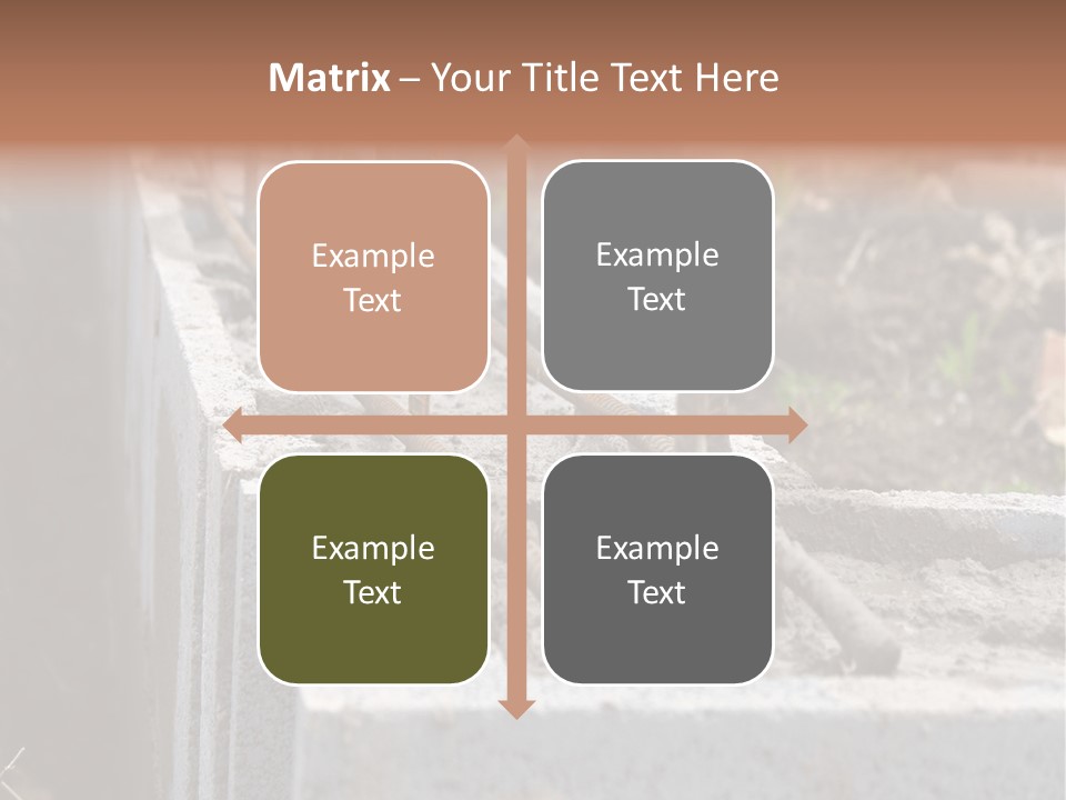 Closeup Of House Foundation Made From Concrete Shuttering Blocks Filled With Mortar And Reinforcement Bars PowerPoint Template