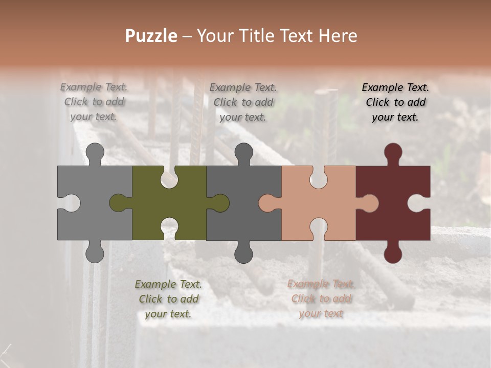 Closeup Of House Foundation Made From Concrete Shuttering Blocks Filled With Mortar And Reinforcement Bars PowerPoint Template