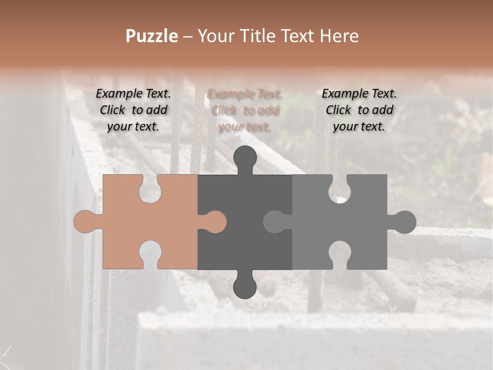 Closeup Of House Foundation Made From Concrete Shuttering Blocks Filled With Mortar And Reinforcement Bars PowerPoint Template