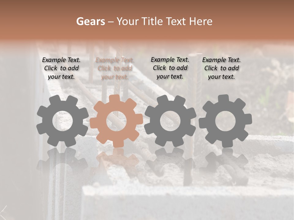 Closeup Of House Foundation Made From Concrete Shuttering Blocks Filled With Mortar And Reinforcement Bars PowerPoint Template