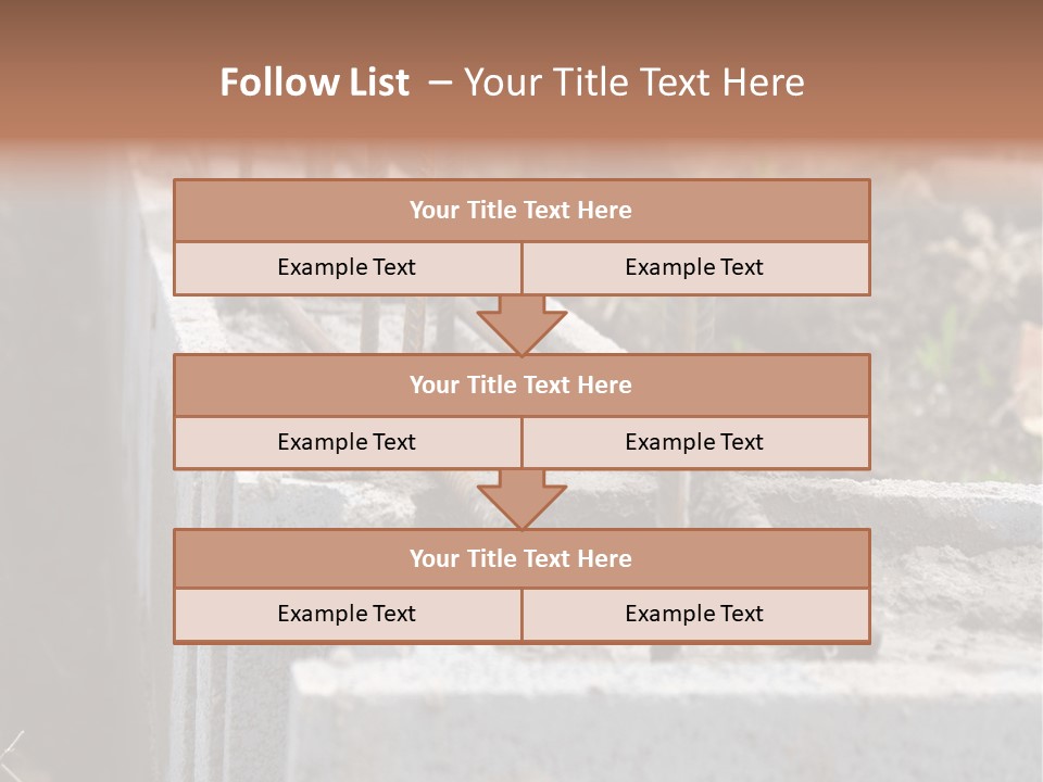 Closeup Of House Foundation Made From Concrete Shuttering Blocks Filled With Mortar And Reinforcement Bars PowerPoint Template