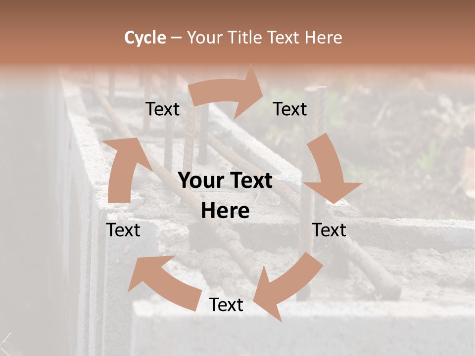 Closeup Of House Foundation Made From Concrete Shuttering Blocks Filled With Mortar And Reinforcement Bars PowerPoint Template
