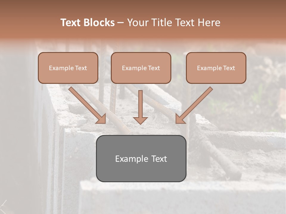 Closeup Of House Foundation Made From Concrete Shuttering Blocks Filled With Mortar And Reinforcement Bars PowerPoint Template