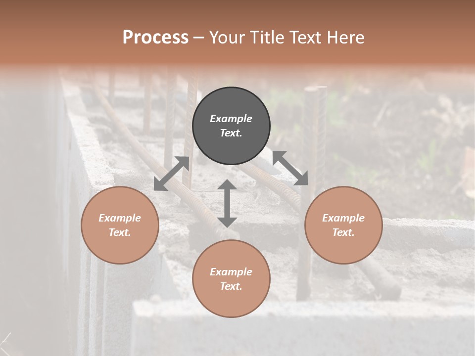 Closeup Of House Foundation Made From Concrete Shuttering Blocks Filled With Mortar And Reinforcement Bars PowerPoint Template