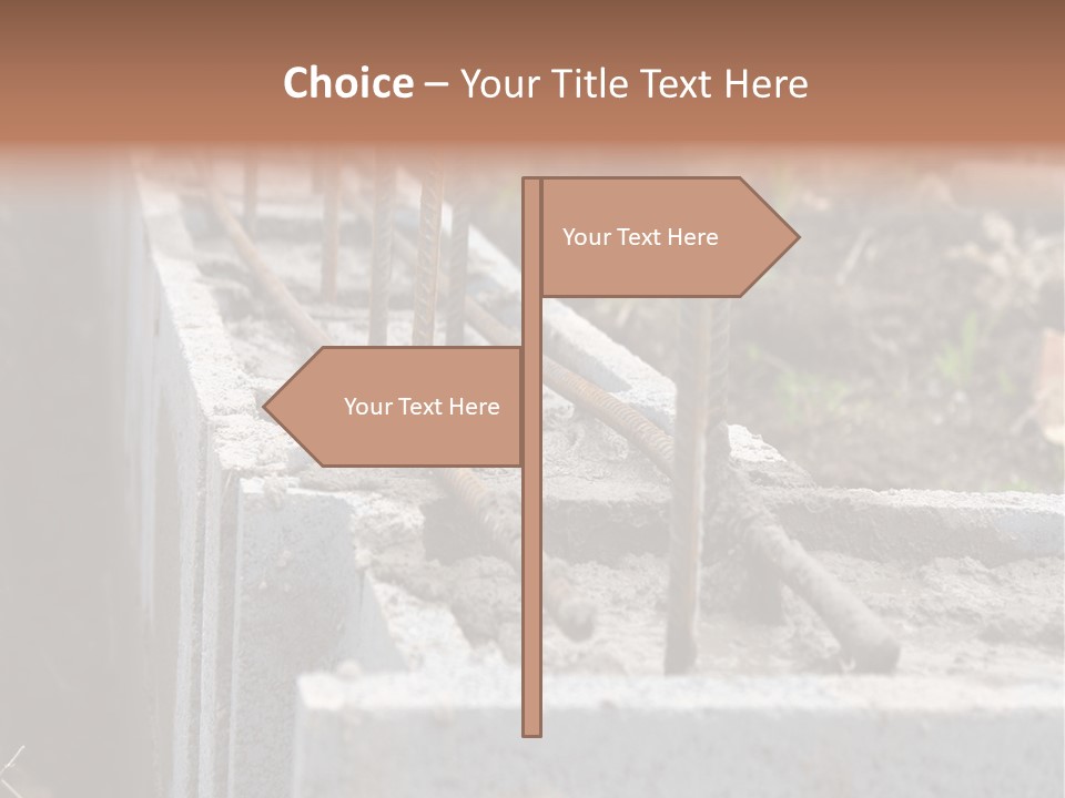Closeup Of House Foundation Made From Concrete Shuttering Blocks Filled With Mortar And Reinforcement Bars PowerPoint Template