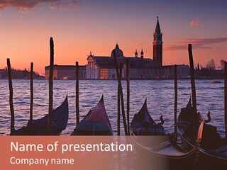 Gondolas By Saint Georgio At Sunset PowerPoint Template