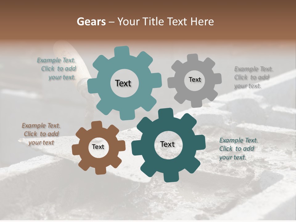 Closeup Of Mason's Trowel On Concrete Shuttering Blocks Filled With Mortar PowerPoint Template