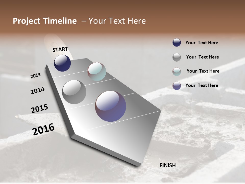 Closeup Of Mason's Trowel On Concrete Shuttering Blocks Filled With Mortar PowerPoint Template