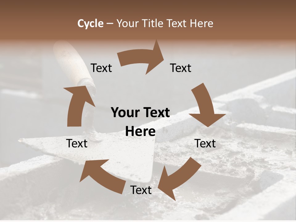 Closeup Of Mason's Trowel On Concrete Shuttering Blocks Filled With Mortar PowerPoint Template
