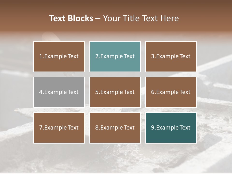 Closeup Of Mason's Trowel On Concrete Shuttering Blocks Filled With Mortar PowerPoint Template