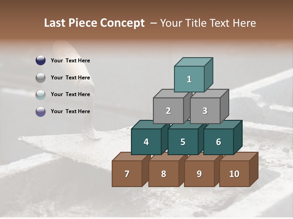Closeup Of Mason's Trowel On Concrete Shuttering Blocks Filled With Mortar PowerPoint Template
