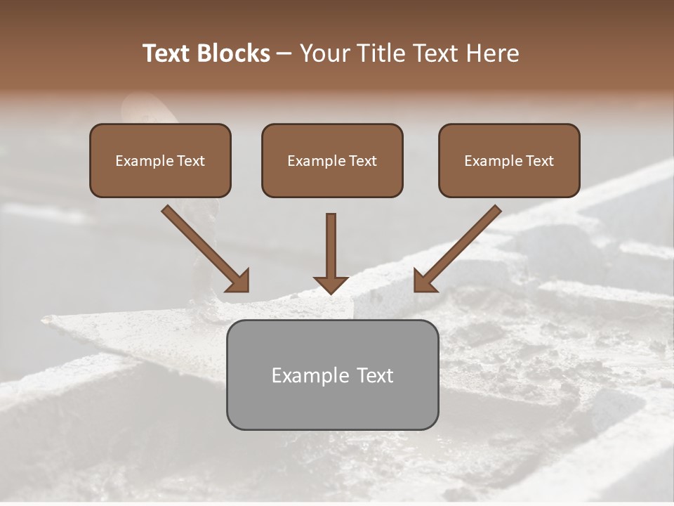 Closeup Of Mason's Trowel On Concrete Shuttering Blocks Filled With Mortar PowerPoint Template