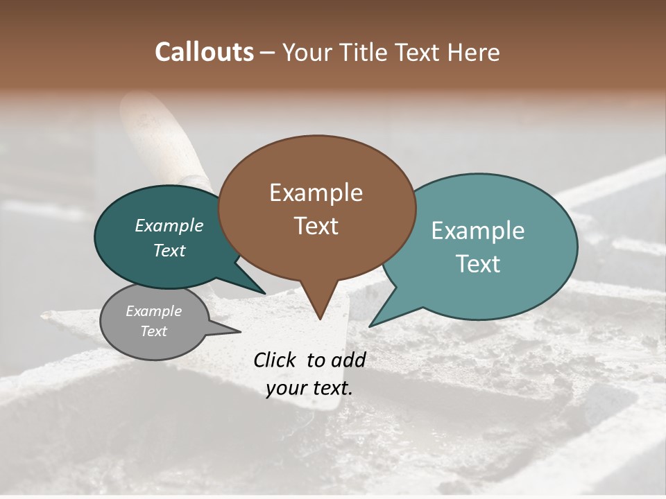 Closeup Of Mason's Trowel On Concrete Shuttering Blocks Filled With Mortar PowerPoint Template