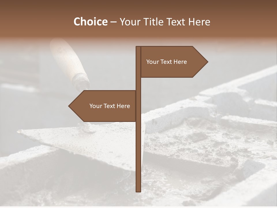 Closeup Of Mason's Trowel On Concrete Shuttering Blocks Filled With Mortar PowerPoint Template