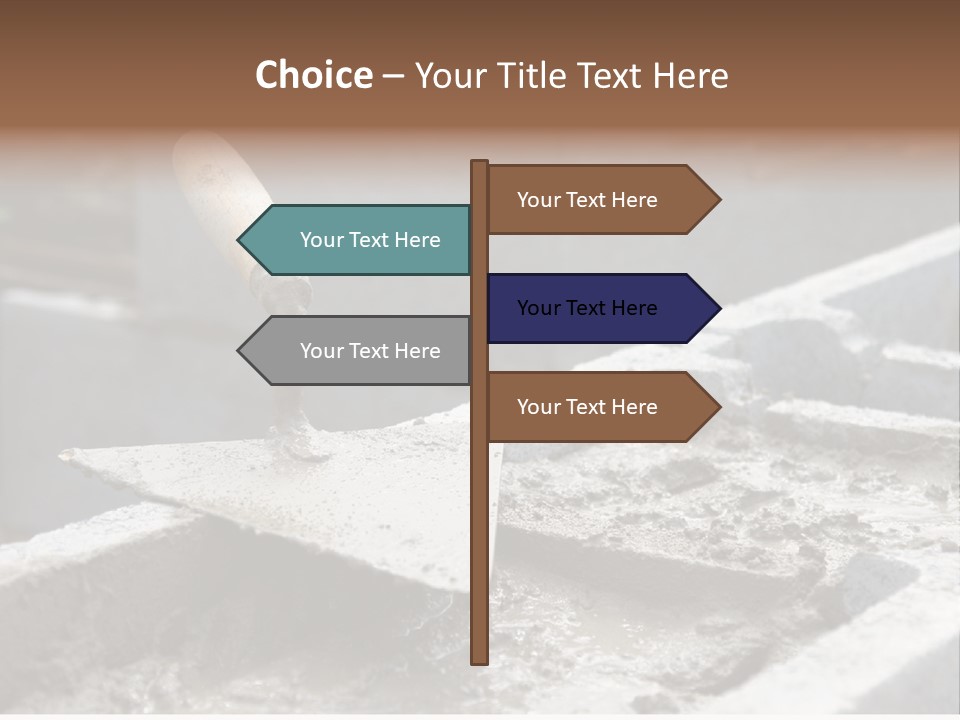 Closeup Of Mason's Trowel On Concrete Shuttering Blocks Filled With Mortar PowerPoint Template