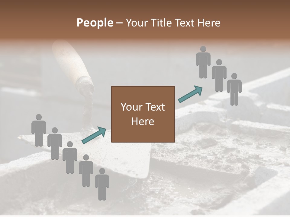 Closeup Of Mason's Trowel On Concrete Shuttering Blocks Filled With Mortar PowerPoint Template