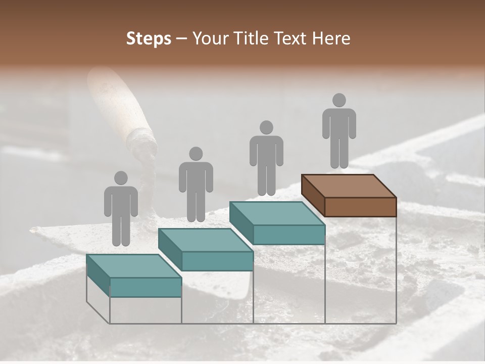 Closeup Of Mason's Trowel On Concrete Shuttering Blocks Filled With Mortar PowerPoint Template