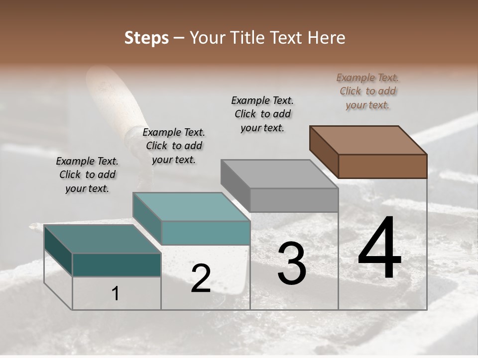 Closeup Of Mason's Trowel On Concrete Shuttering Blocks Filled With Mortar PowerPoint Template