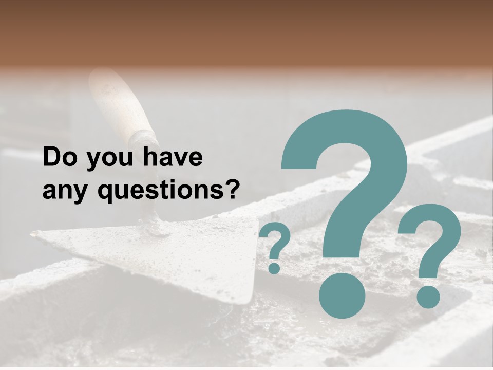 Closeup Of Mason's Trowel On Concrete Shuttering Blocks Filled With Mortar PowerPoint Template