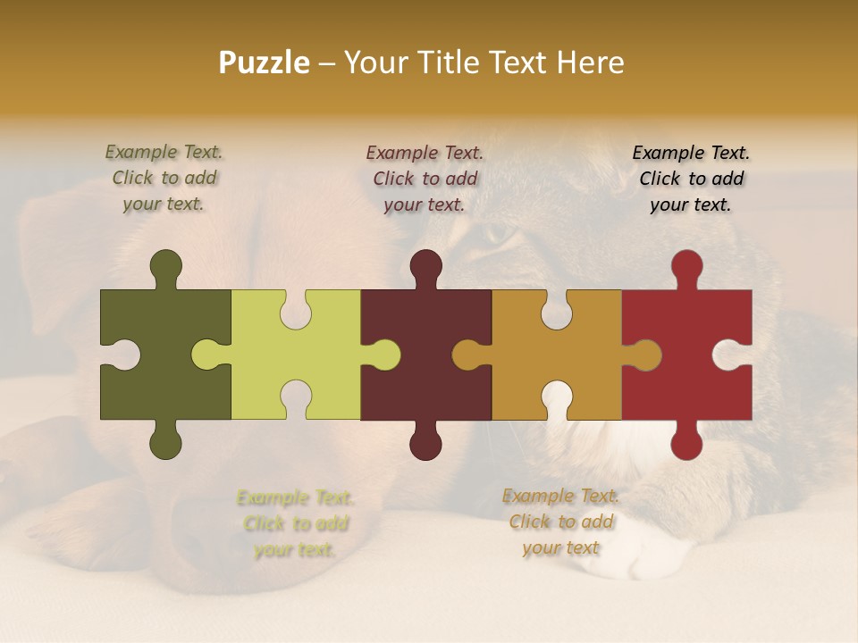 Cat And Dog Resting Together On Bed PowerPoint Template