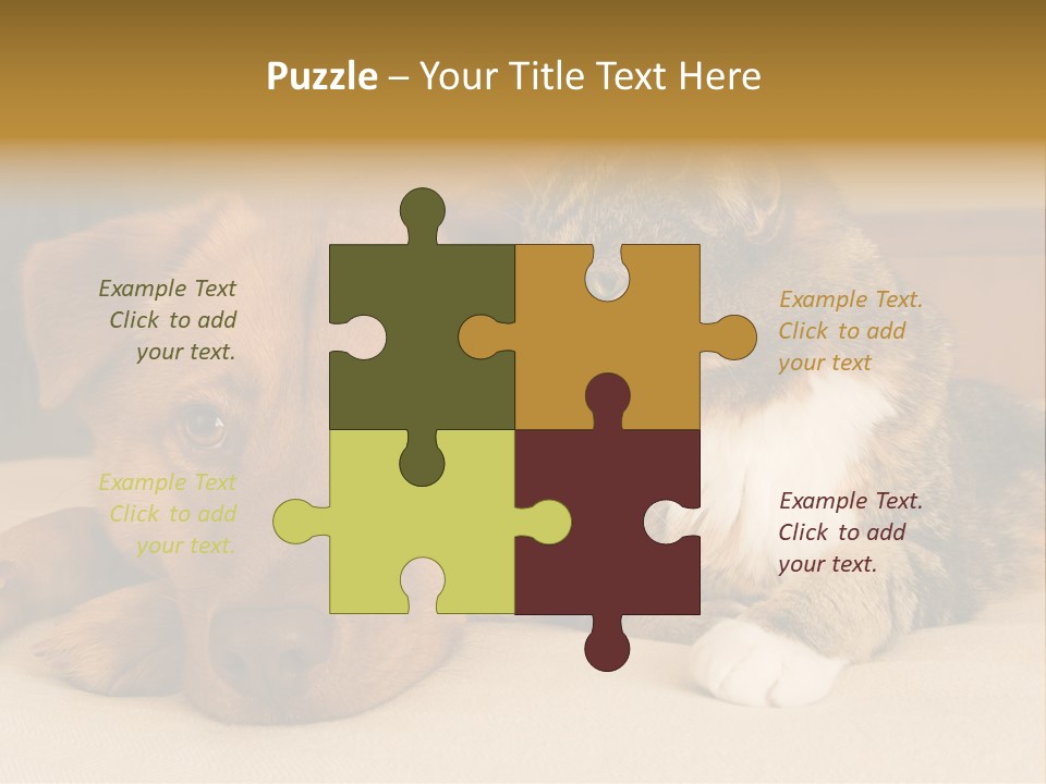 Cat And Dog Resting Together On Bed PowerPoint Template