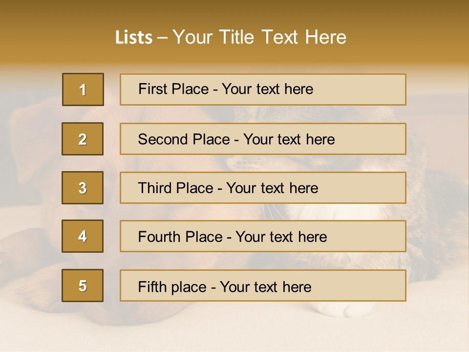 Cat And Dog Resting Together On Bed PowerPoint Template